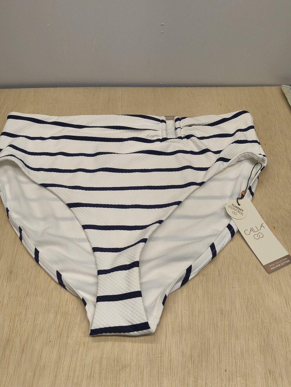 CALIA White And Blue Striped Tummy Control High-rise Rectangle Trim Bottom  XXL